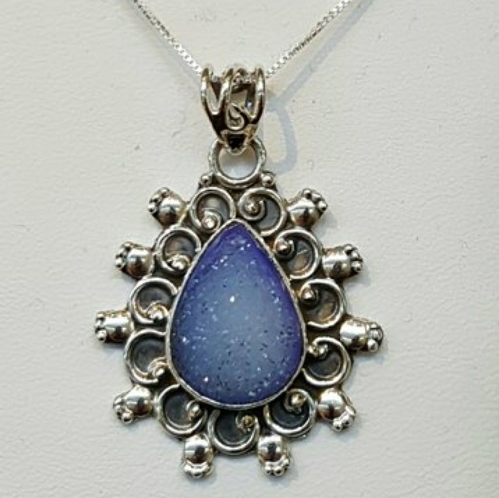 Periwinkle Druzy Teardrop Pendant